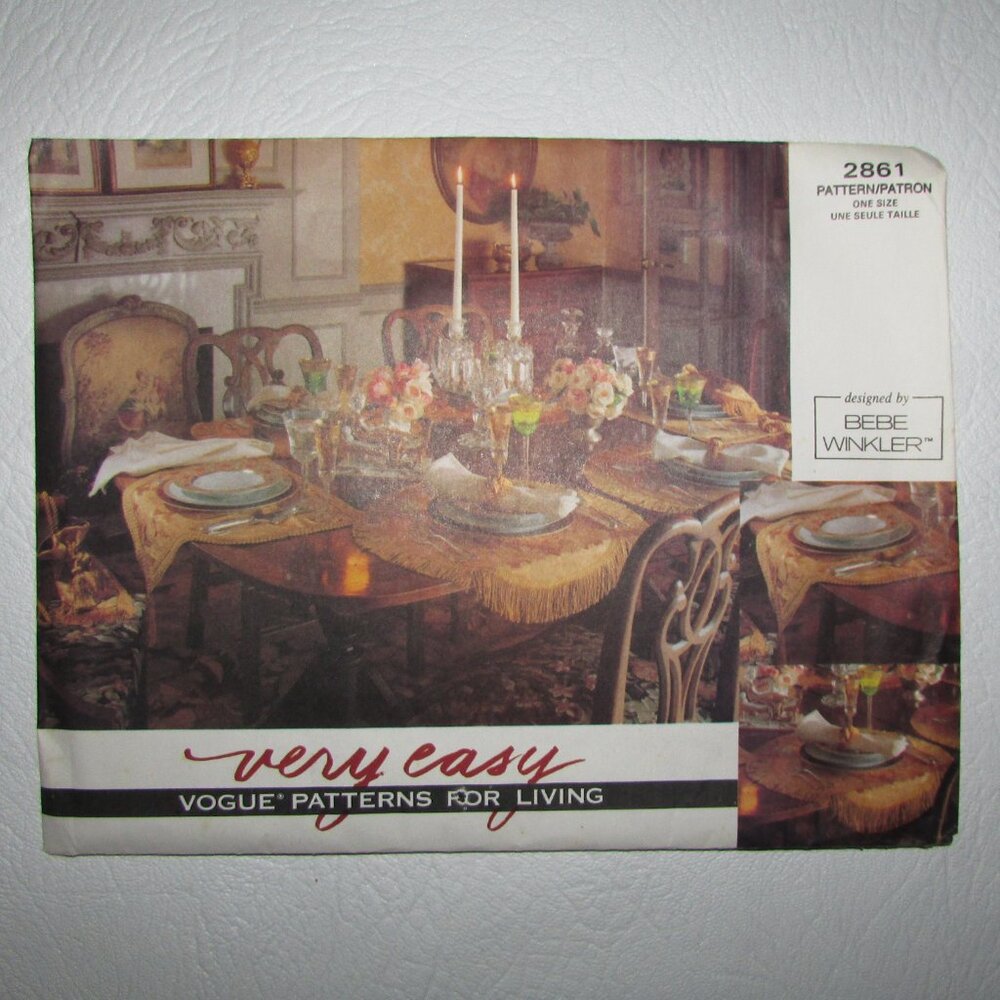 Bebe Winkler Table Settings Vogue Sewing Pattern - 2861 - NEW